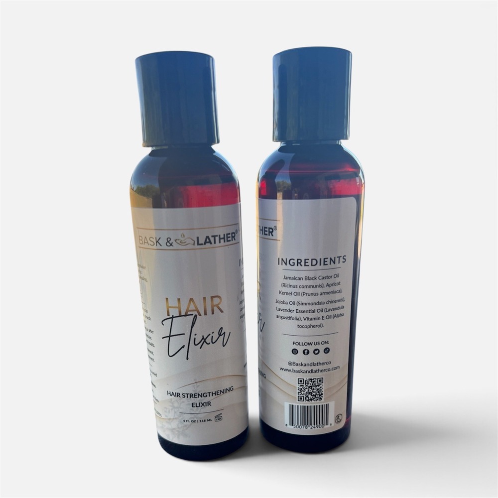 Bask & Lather Hair Strengthening Elixir 4oz Set of 2 Jamaican Black Castor Oil